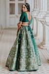 Shop_Anjana Bohra_Green Raw Silk, Organza, Banarasi Zari Work V Neck Floral Lehenga Set_at_Aza_Fashions