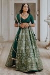 Buy_Anjana Bohra_Green Raw Silk, Organza, Banarasi Zari Work V Neck Floral Lehenga Set_Online_at_Aza_Fashions