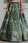 Shop_Anjana Bohra_Green Raw Silk, Organza, Banarasi Zari Work V Neck Floral Lehenga Set_Online_at_Aza_Fashions