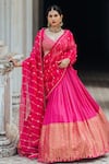 Buy_Anjana Bohra_Pink Banarasi Embroidered Zardozi Work V Neck Bridal Lehenga Set  _at_Aza_Fashions