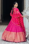 Shop_Anjana Bohra_Pink Banarasi Embroidered Zardozi Work V Neck Bridal Lehenga Set  _at_Aza_Fashions