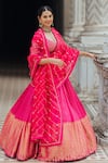 Anjana Bohra_Pink Banarasi Embroidered Zardozi Work V Neck Bridal Lehenga Set  _Online_at_Aza_Fashions