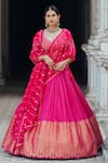 Shop_Anjana Bohra_Pink Banarasi Embroidered Zardozi Work V Neck Bridal Lehenga Set  _Online_at_Aza_Fashions