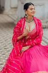 Anjana Bohra_Pink Banarasi Embroidered Zardozi Work V Neck Bridal Lehenga Set  _at_Aza_Fashions