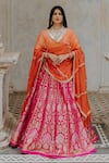 Buy_Anjana Bohra_Pink Banarasi Embroidered Zari Work V Lehenga Set With Organza Dupatta _at_Aza_Fashions