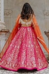 Shop_Anjana Bohra_Pink Banarasi Embroidered Zari Work V Lehenga Set With Organza Dupatta _at_Aza_Fashions