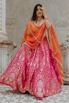 Anjana Bohra_Pink Banarasi Embroidered Zari Work V Lehenga Set With Organza Dupatta _Online_at_Aza_Fashions