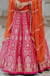 Shop_Anjana Bohra_Pink Banarasi Embroidered Zari Work V Lehenga Set With Organza Dupatta _Online_at_Aza_Fashions