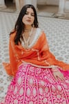 Anjana Bohra_Pink Banarasi Embroidered Zari Work V Lehenga Set With Organza Dupatta _at_Aza_Fashions