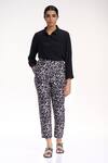 Buy_Abraham And Thakore_Black Silk Cotton Terrazzo Straight Pants_at_Aza_Fashions