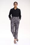 Shop_Abraham And Thakore_Black Silk Cotton Terrazzo Straight Pants_at_Aza_Fashions
