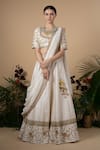 Buy_Blue Lotus Design_White Dupatta Cotton Silk Embroidery Zardozi Round Lehenga Set _at_Aza_Fashions