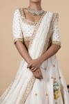 Shop_Blue Lotus Design_White Lehenga And Blouse Raw & Dupatta Cotton Embroidery Bridal Set _at_Aza_Fashions