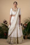 Buy_Blue Lotus Design_White Lehenga And Blouse Raw & Dupatta Cotton Embroidery Applique Set _at_Aza_Fashions