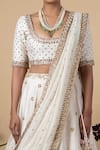 Blue Lotus Design_White Lehenga And Blouse Raw & Dupatta Cotton Embroidery Applique Set _Online_at_Aza_Fashions