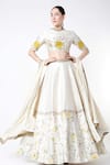 Buy_Blue Lotus Design_White Lehenga And Blouse Raw & Dupatta Cotton Embroidery Bridal Set _at_Aza_Fashions