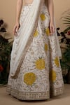 Buy_Blue Lotus Design_White Lehenga And Blouse Raw & Dupatta Cotton Embroidery Bridal Set _Online_at_Aza_Fashions