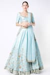 Buy_Blue Lotus Design_Blue Lehenga And Blouse Raw & Dupatta Cotton Embroidery Bridal Set _at_Aza_Fashions