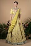 Buy_Blue Lotus Design_Yellow Lehenga And Blouse Raw & Dupatta Cotton Embroidery Bridal Set _at_Aza_Fashions