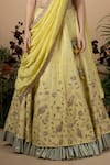 Buy_Blue Lotus Design_Yellow Lehenga And Blouse Raw & Dupatta Cotton Embroidery Bridal Set _Online_at_Aza_Fashions