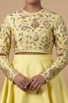 Blue Lotus Design_Yellow Raw Silk Lining Shantoon Embroidery Zardozi Round Blouse And Lehenga Set _Online_at_Aza_Fashions