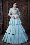 Shop_Blue Lotus Design_Blue Raw Silk Lining Shantoon Embroidery Zardozi Round Blouse And Lehenga Set _at_Aza_Fashions