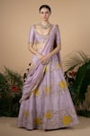 Buy_Blue Lotus Design_Purple Lehenga And Blouse Raw & Dupatta Cotton Embroidery Bridal Set _at_Aza_Fashions