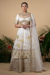 Buy_Blue Lotus Design_White Lehenga And Blouse Raw & Dupatta Cotton Embroidery Bridal Set _at_Aza_Fashions