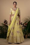 Buy_Blue Lotus Design_Yellow Lehenga And Blouse Raw & Dupatta Cotton Embroidery Bridal Set _at_Aza_Fashions