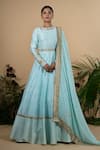 Buy_Blue Lotus Design_Blue Anarkali Raw Silk And Dupatta Cotton Silk, Lining Shantoon Sequin, With _at_Aza_Fashions