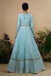 Shop_Blue Lotus Design_Blue Anarkali Raw Silk And Dupatta Cotton Silk, Lining Shantoon Sequin, With _at_Aza_Fashions
