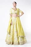 Buy_Blue Lotus Design_Yellow Lehenga And Blouse Raw & Dupatta Cotton Print & Embroidery Set _at_Aza_Fashions