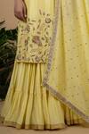 Shop_Blue Lotus Design_Yellow Dupion Silk Embroidered Floral Round Kurta Gharara Set _Online_at_Aza_Fashions