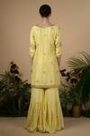 Shop_Blue Lotus Design_Yellow Dupion Silk Embroidered Bandhani Round Kurta Gharara Set _at_Aza_Fashions