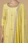 Buy_Blue Lotus Design_Yellow Dupion Silk Embroidered Bandhani Round Kurta Gharara Set _Online_at_Aza_Fashions