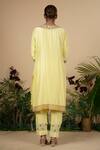 Shop_Blue Lotus Design_Yellow Dupion , Cotton Floral Round Embroidered Kurta Set _at_Aza_Fashions