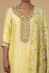 Blue Lotus Design_Yellow Dupion , Cotton Floral Round Embroidered Kurta Set _Online_at_Aza_Fashions