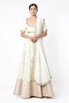 Buy_Blue Lotus Design_White Cotton Silk, Chennur Floral V Neck Print Anarkali With Dupatta _at_Aza_Fashions