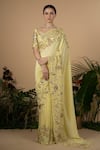 Buy_Blue Lotus Design_Yellow Saree Cotton Silk Embroidered Zardozi Scoop Neck With Blouse _at_Aza_Fashions