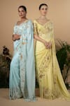 Shop_Blue Lotus Design_Yellow Saree Cotton Silk Embroidered Zardozi Scoop Neck With Blouse _at_Aza_Fashions