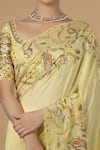 Blue Lotus Design_Yellow Saree Cotton Silk Embroidered Zardozi Scoop Neck With Blouse _Online_at_Aza_Fashions