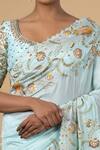 Shop_Blue Lotus Design_Blue Saree Cotton Silk Embroidered Zardozi Scoop Neck With Blouse _at_Aza_Fashions