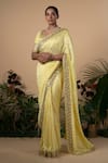 Buy_Blue Lotus Design_Yellow Saree Cotton Silk Embroidered Zardozi Scoop Neck With Blouse _at_Aza_Fashions