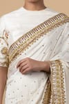 Shop_Blue Lotus Design_White Cotton Silk Embroidered Zardozi Crew Neck Saree With Blouse _at_Aza_Fashions