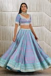 Buy_Shyam Narayan Prasad_Blue Modal Satin, Flat Chiffon Floral V Neck Print Lehenga Set _Online_at_Aza_Fashions