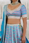 Shop_Shyam Narayan Prasad_Blue Modal Satin, Flat Chiffon Floral V Neck Print Lehenga Set _Online_at_Aza_Fashions