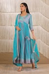Buy_Shyam Narayan Prasad_Blue Modal Satin Printed Floral Round Angrakha Set _at_Aza_Fashions