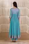 Shop_Shyam Narayan Prasad_Blue Modal Satin Printed Floral Round Angrakha Set _at_Aza_Fashions