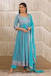 Buy_Shyam Narayan Prasad_Blue Modal Satin Printed Floral Round Angrakha Set _Online_at_Aza_Fashions