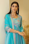 Shop_Shyam Narayan Prasad_Blue Modal Satin Printed Floral Round Angrakha Set _Online_at_Aza_Fashions